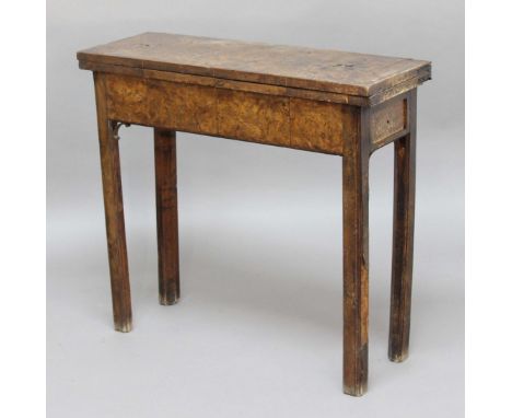 QUEEN ANNE BURR WALNUT FOLD OUT CARD TABLE, of rectangular form, single drawer to both ends, on moulded legs, height 73cm, wi