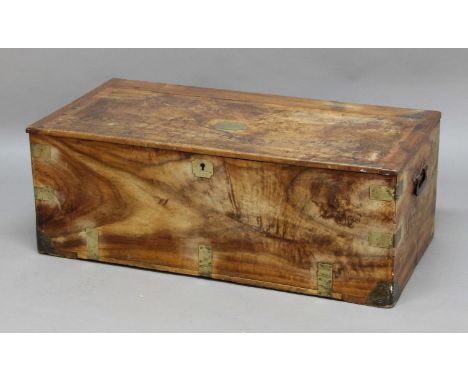 CAMPHORWOOD TRUNK, 19th century, brass bound with metal carry handles, height 39cm, width 105cm, depth 54cm