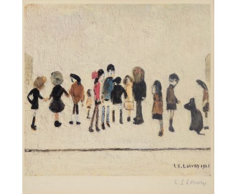 •AFTER LAURENCE STEPHEN LOWRY, RA (1887-1976) GROUP OF CHILDREN (1966) Offset lithograph, published by the Adam Collection, 1