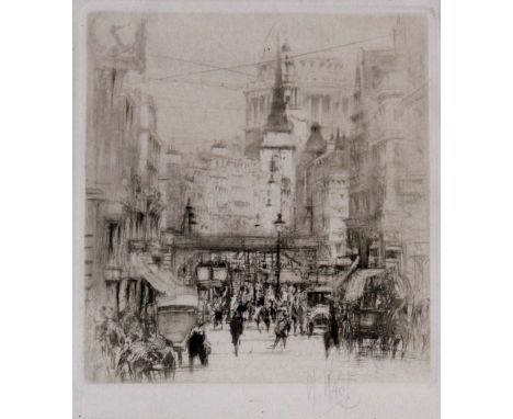 WILLIAM WALCOT (1874-1943) LONDON (ST. PAUL'S FROM THE THAMES); LUDGATE HILL Two, etchings with drypoint, 1920-1921, each sig