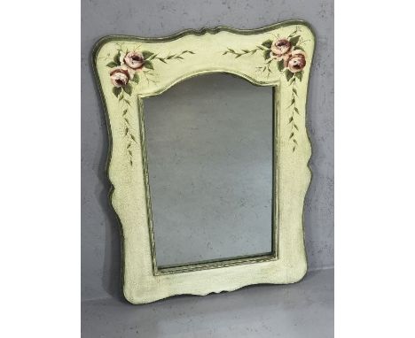 Vintage-style wooden framed mirror with hand-painted rose design, approx 84cm x 58cm
