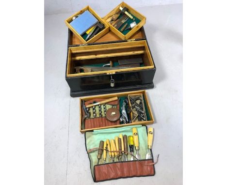 Good vintage pine tool chest containing large collection of vintage tools to include Marples chisels, planes etc, approx 74cm