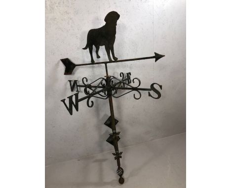 Wrought iron weather vane with figure of a dog, approx 135cm tall
