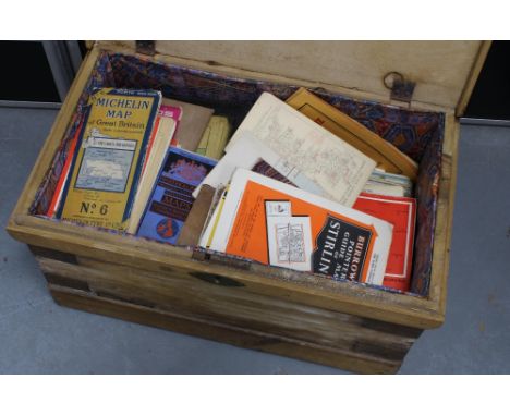 Pine trunk containing a quantity of early 20th century and later vintage road maps, etc (a lot) 