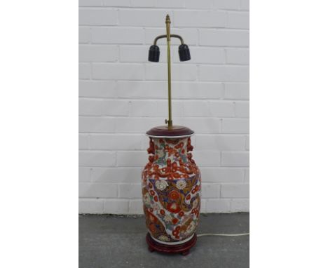 Chinoiserie twin light table lamp, 83cm 