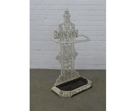 A Victorian cast iron stick stand and drip tray, Rd number 92713, 46 x 88 cms high. 