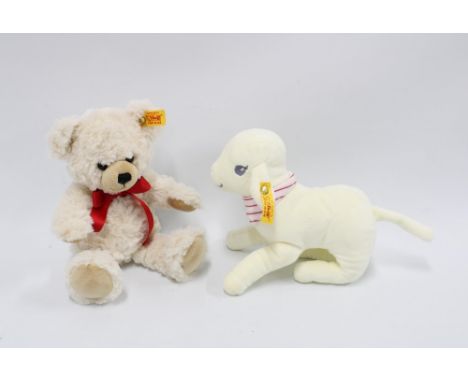 Modern Steiff blonde mohair teddy bear and a Steiff lamb (2) 