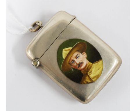 Baden Powell silver and enamel vesta case, by Cornelius Desormeaux Saunders &amp; James Francis Hollings Shepherd, Birmingham
