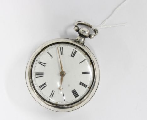 Early 19th century silver pear cased pocket watch, white enamel dial and roman numerals, inscribed 1834 within a London silve