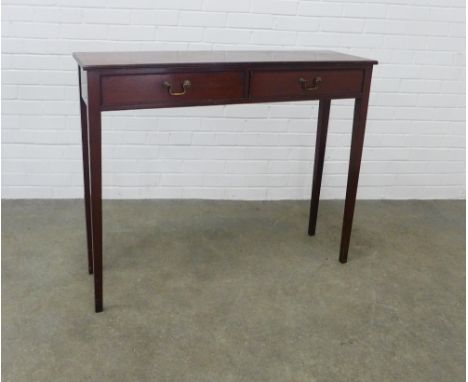Mahogany console hall table with two frieze drawers and square tapering legs, 106 x 87 x 32cm 