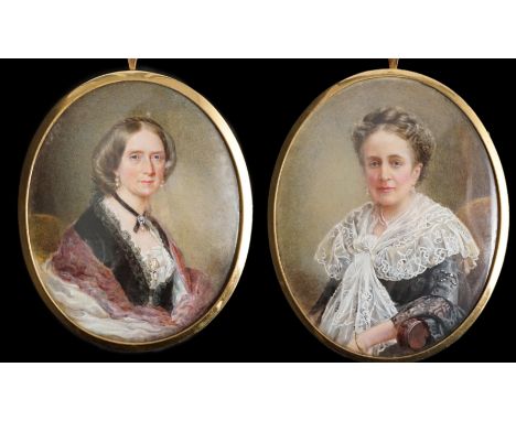 Y English School circa 1890 Portrait miniatures of Lady Catherine Maria Arbuthnott and her daughter Josette Eliza Jane (Arbut