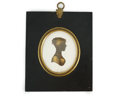 John Miers (1756-1821) Silhouette of a young ladypainted and bronzed plasterlooking to sinister, wearing a bead necklace8 x 6