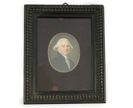 Y Late 18th Century Italian School Portrait miniature of a gentlemanwatercolour on ivorywearing a lace cravat and black coat6