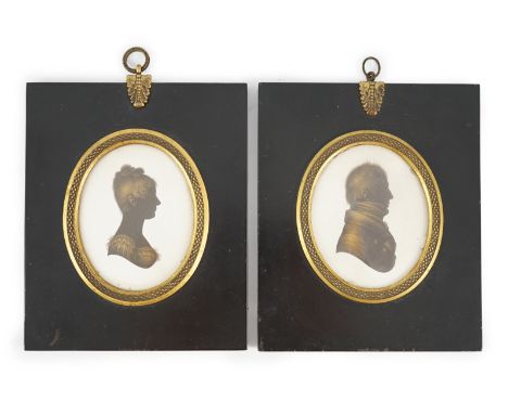John Miers (1756-1821) Silhouettes of a lady and gentlemanpainted and bronzed plaster (2)both looking to sinister8.1 x 6.3cm.