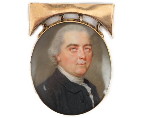 Y John Smart (British, 1742-1811) Portrait miniature of a gentlemanoil on ivorywearing a black coat, white shirt and stock, i