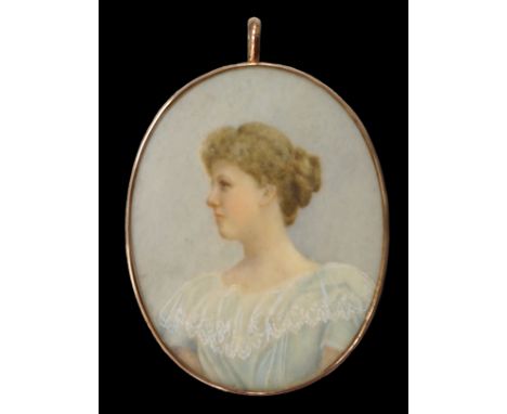 Y English School circa 1910 Portrait miniature of a ladywatercolour on ivory7.2 x 5.6cm. CITES Submission reference HBB25F63 