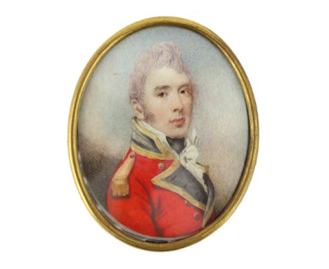 Y William Wood (English, 1769-1810) Portrait miniature of an army officerwatercolour on ivorywearing scarlet uniform with gol