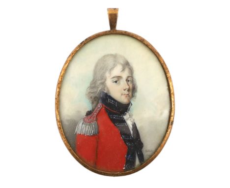 Y Jacob Axel Gillberg (Swedish, 1769-1845) Portrait miniature of an army officerwatercolour on ivorywearing a red uniform coa