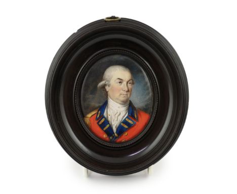 Y English School circa 1800 Portrait miniature of an army officerwatercolour on ivorywearing scarlet uniform with blue facing