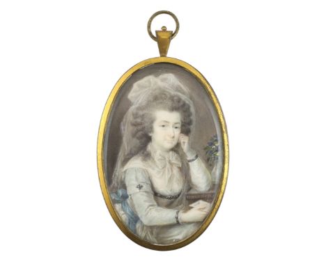 Y French School circa 1800 Portrait miniature of a ladywatercolour on ivoryseated half length wearing a lace hairpiece and wh