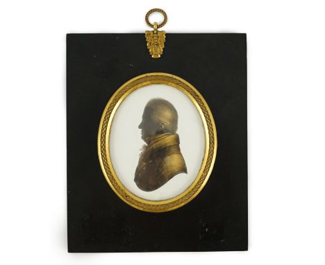 John Miers (1756-1821) Silhouette of 'Mr Warren'painted and bronzed plasterlooking to dexter, wearing a lace stock and button