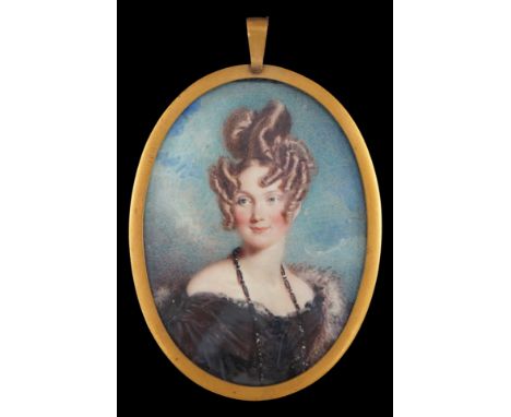 Y Alfred Edward Chalon (1781-1860) Portrait miniature of Mrs Silas Taylorwatercolour on ivorynée Mary Ann Swinley (1810-1880)
