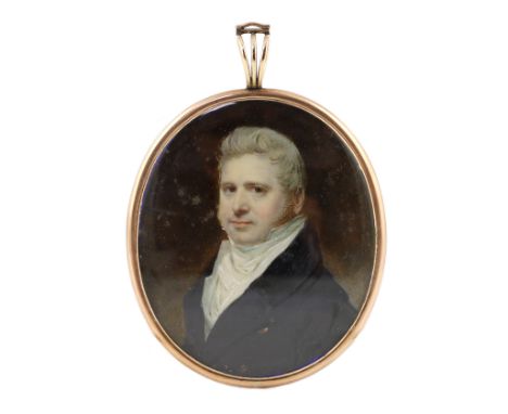 Y George Patten ARA (British, 1801-1865) Portrait miniature of a gentlemanwatercolour on ivorywearing a black coat, white wai