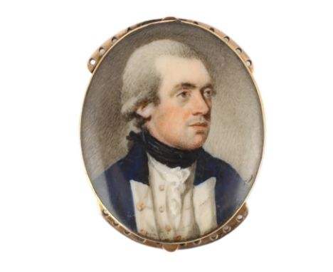 Y Jeremiah Meyer, R.A. (Anglo-German, 1735-1789) Portrait miniature of a naval officerwatercolour on ivorywearing a dark blue