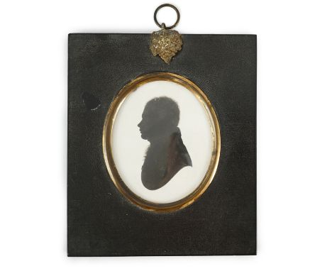 John Miers (1756-1821) Silhouette of a gentlemanpainted plasterlooking to dexter, wearing a lace stock8 x 6.5cm.***CONDITION 