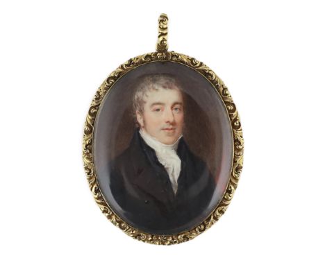 Y George Patten ARA (British, 1801-1865) Portrait miniature of a gentlemanwatercolour on ivorywearing a black coat, white wai