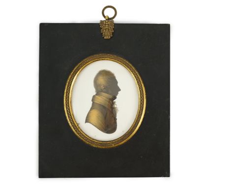 John Miers (1756-1821) Silhouette of a gentlemanpainted and bronzed plasterlooking to sinister, wearing a lace stock8 x 6.5cm
