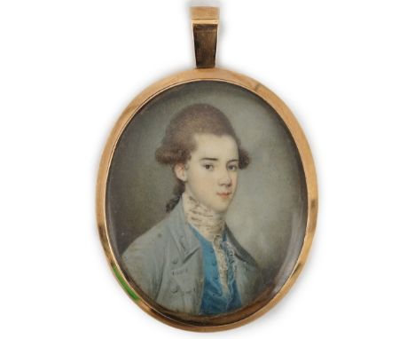 Y English School circa 1800 Portrait miniature of a young manoil on ivorywearing a pale blue coat, blue waistcoat and white s