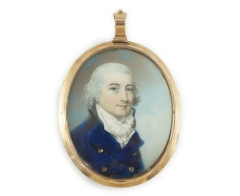 Y Attributed to George Engleheart (1750-1829) Portrait miniature of a gentlemanwatercolour on ivorywearing a white stock, whi