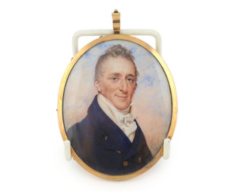 Y Charles Jagger (English, 1770-1827) Portrait miniature of a gentlemanwatercolour on ivorywearing a blue coat and white stoc