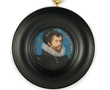 Diane Pavitt H.S., S.L.m (Contemporary French) after Nicolas Hilliard (1547-1619) Self-portrait, aged 30watercolour and gouac