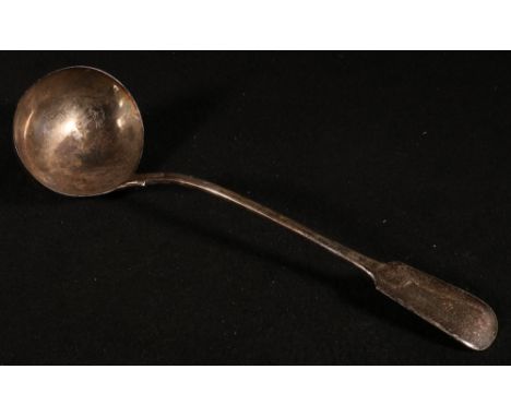 Silver soup ladle of fiddle pattern initialled by George Jamieson Aberdeen 6.5oz (GJ, ABD), and London marks for 1842