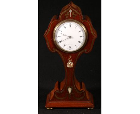 Art Nouveau mahogany and inlaid mantle clock of tulip form bearing plaque of Brownlee & Son of East Register Street, Edinburg