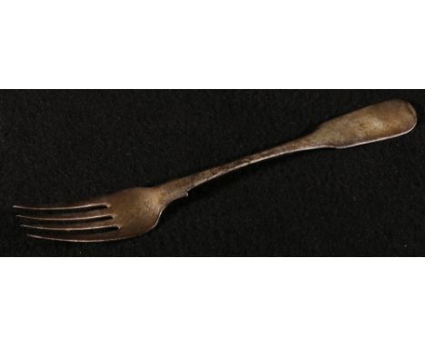 Silver table fork of fiddle pattern crested, by Terry & Williams, Cork c1830