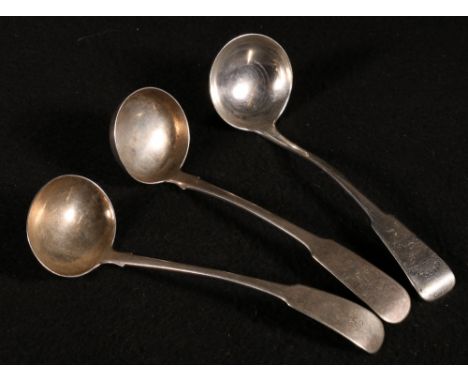 Silver toddy ladle, fiddle pattern maker S.Y., unidentified another probably Rettie & Son Aberdeen and another by Donald Fras