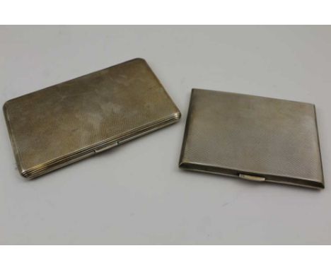 HARMAN BROTHERS AN ENGINE TURNED SILVER CIGARETTE CASE, Birmingham 1947, gilded interior, 14cm x 8.5cm, together with one oth