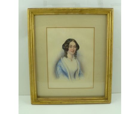 19TH CENTURY EUROPEAN SCHOOL "Josephine", portrait of a young woman, her hair in ringlets. Watercolour painting, inscribed "J