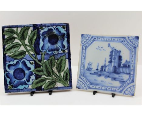 A WILLIAM DE MORGAN "ROSE PATTERN" TILE, painted on an "Architectural pottery, Poole Dorset" terracotta base, c.1890, 15.2cm 