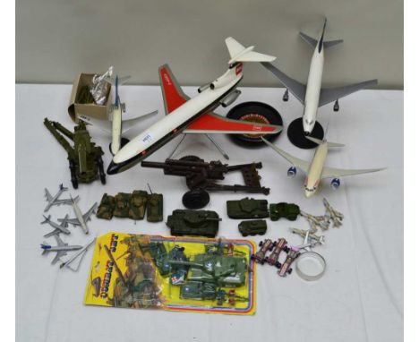 A LARGE COLLECTION OF LUFTHANSA MINIATURE MODEL PLANES, various Army Military Field Guns, Tank, etc, two Lufthansa Boeing 727