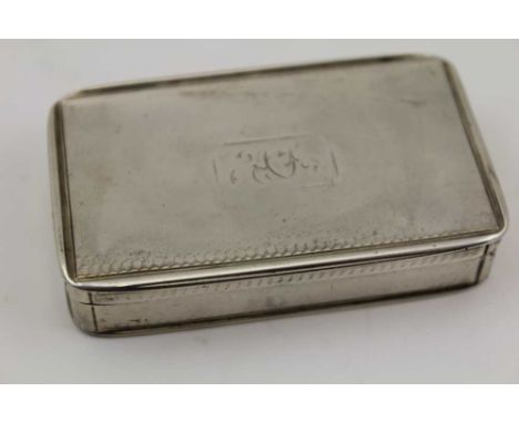 NATHANIEL MILLS A WILLIAM IV SILVER SNUFF BOX, having hinged cover with worn monogram, year mark worn, considered to be Birmi