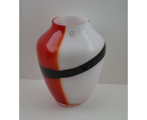 A CONTEMPORARY ITALIAN MURANO STUDIO GLASS VASE, by Nason, black, white and red abstract design, acid mark "Nason" to base an