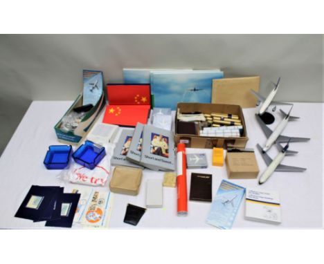 A BOX OF ASSORTED LUFTHANSA PROMOTIONAL MATERIAL including six Beachtimer Watches in OVB, boxed matches, cigarette lighter, e
