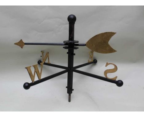 A 20TH CENTURY METAL WEATHERVANE, black painted and gilded, with arrow pointer, arrow; 76cm long 