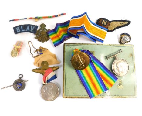 A World War I medal duo, comprising Campaign and Victory medals, each similarly marked 221715 SPR S Hook R E, with ribbons, s