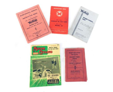 Various vintage motorcycle handbooks, a Norton Spare Parts list, a Matchless instruction book, other Norton, Motorcycling Wee