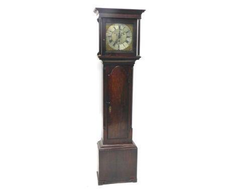 Joshua Mosley, Penistone. An 18thC oak longcase clock, with 27cm wide Roman numeric and Arabic dial, thirty hour movement wit